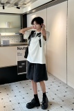 C316T1140P58夏装新款短袖T恤拼皮撞色个性tee潮个性T恤衫情侣，男装T恤，电商C316