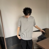 C316T8051P58亨利领假两件拼接纽扣针织短袖tee冰感T恤老钱风，男装T恤，电商C316