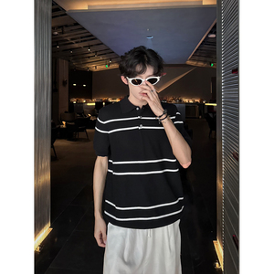 C316T8290P58条纹撞色polo衫时尚短袖T恤tee潮个性男装冰感