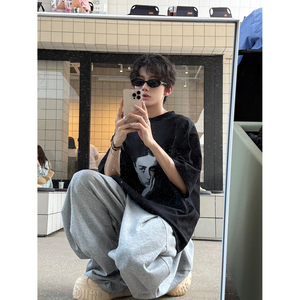 C316 T8326 P33 夏装新款个性人物印花短袖T恤黑色tee图片