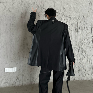 C316 XZ2386 P118 秋季西服外套小西装上衣宽松黑色拼皮外套时尚图片