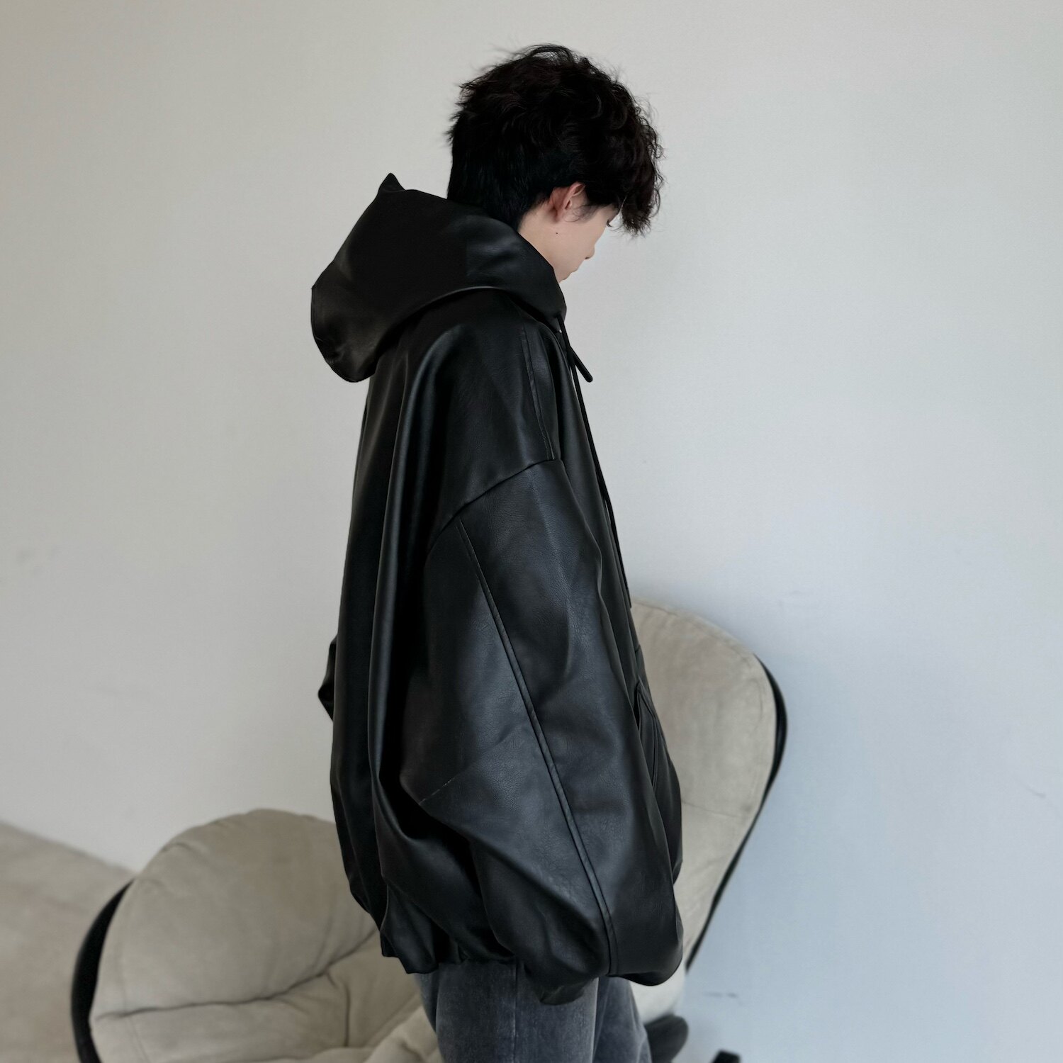 C316JK1244P118秋冬皮夹克时尚短款外套时尚松弛感宽松连帽,男装夹克,电商C316