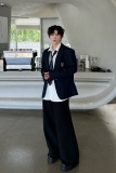 藏蓝色dk制服男西装外套痞帅高级感潮牌日系学院风套装jk西服全套，男装西服套装，电商C316