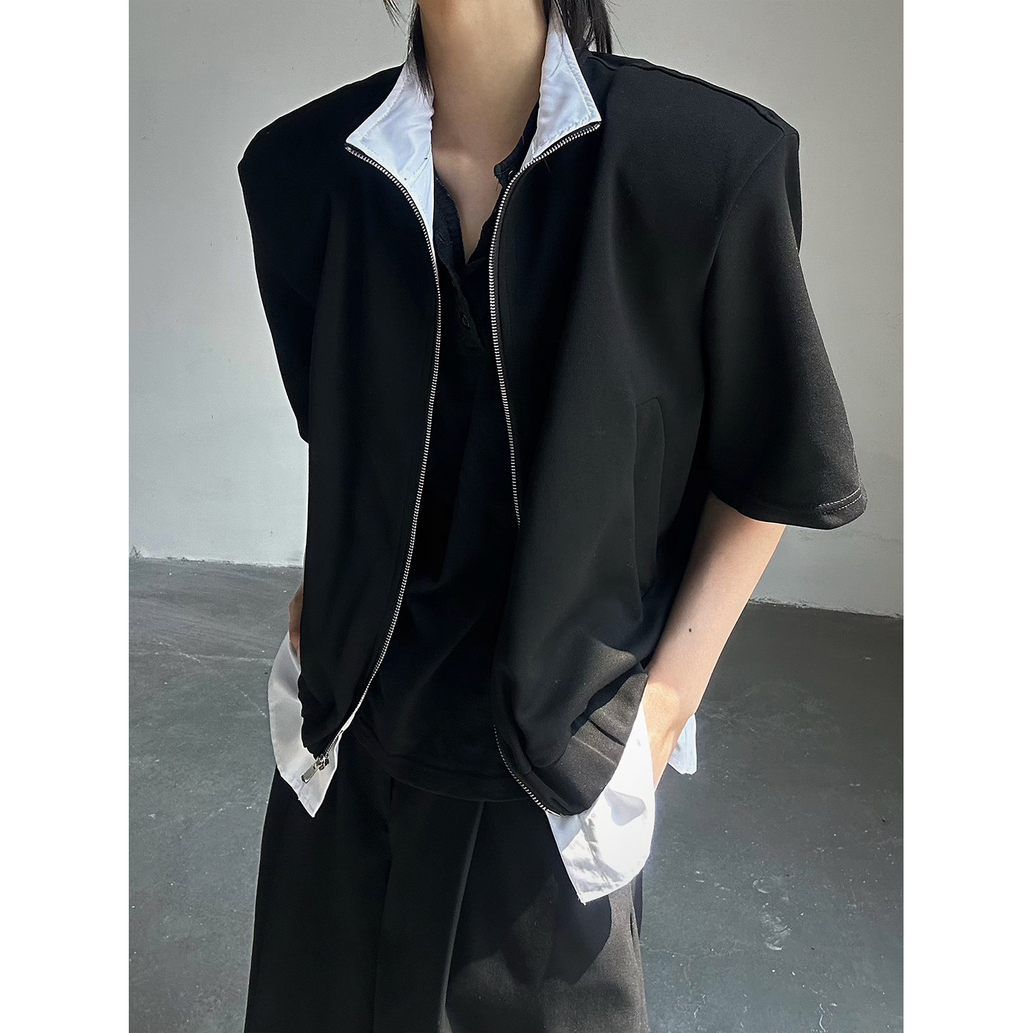 C316W8227P78夏装新款短袖卫衣假两件个性设计感新款夹克,男装夹克,电商C316