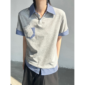 C316 XZ0101 P48特 夏装新款假两件短袖polo衫时尚百搭miu感tee图片