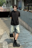 C316DX89P4868夏装新款短袖T恤拉链时尚潮黑色tee个性男，男装T恤，电商C316