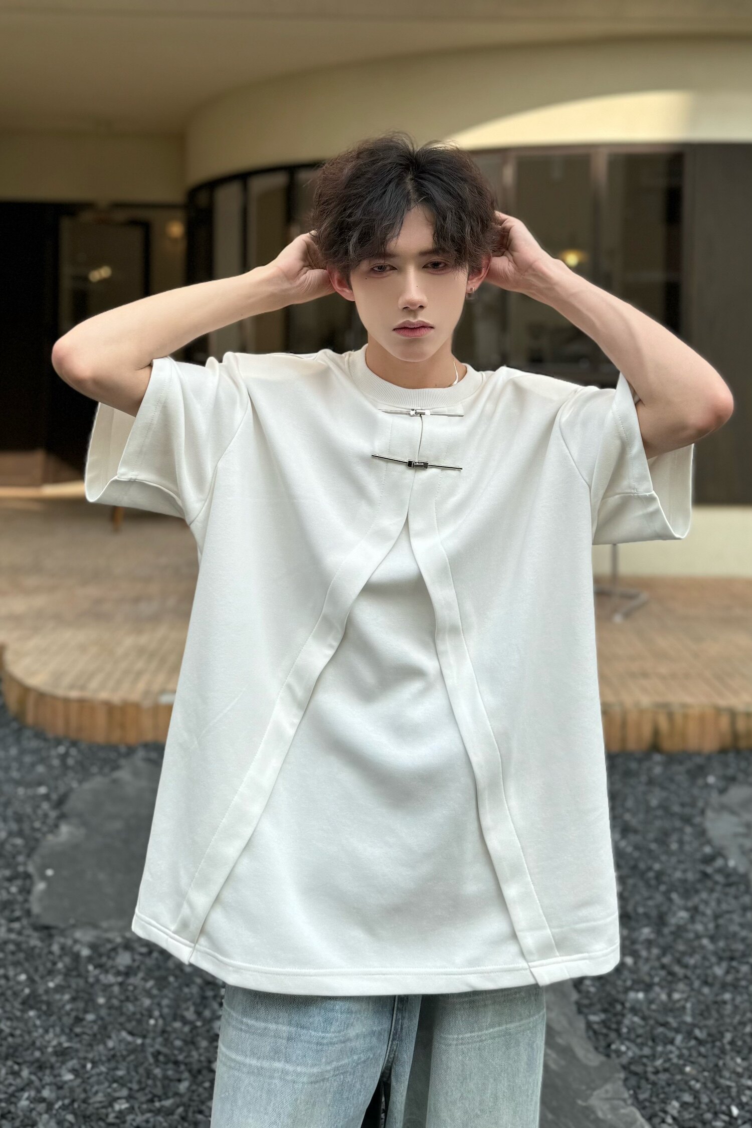C316T1146P58夏装新款短袖T恤新中式tee黑色白色宽松潮设计,男装T恤,电商C316