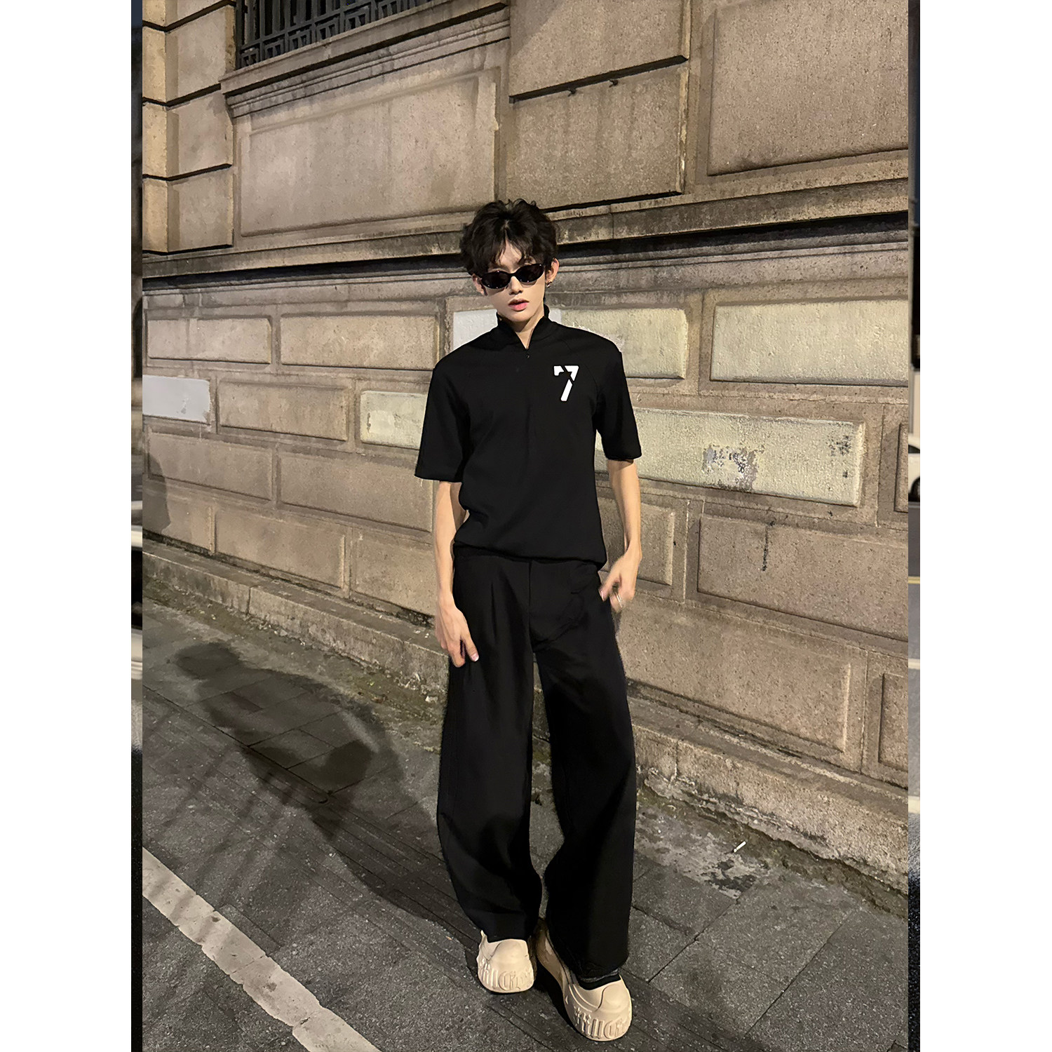 C316T8319P48夏装新款短袖T恤速干透气半高领拉链tee黑色,男装T恤,电商C316