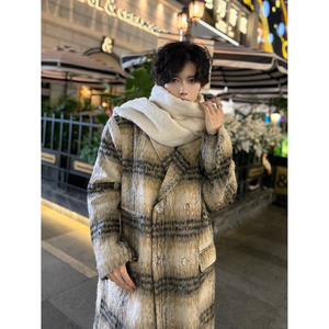 C316 MY1048 P138 冬装新款毛呢大衣长款格子保暖加厚大衣外套图片