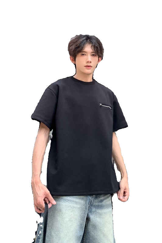 C316DX89P4868夏装新款短袖T恤拉链时尚潮黑色tee个性男,男装T恤,电商C316