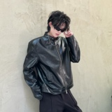 C316PYWT01P138秋冬新款立领时尚皮衣松弛感经典皮夹克外套，男装夹克，电商C316