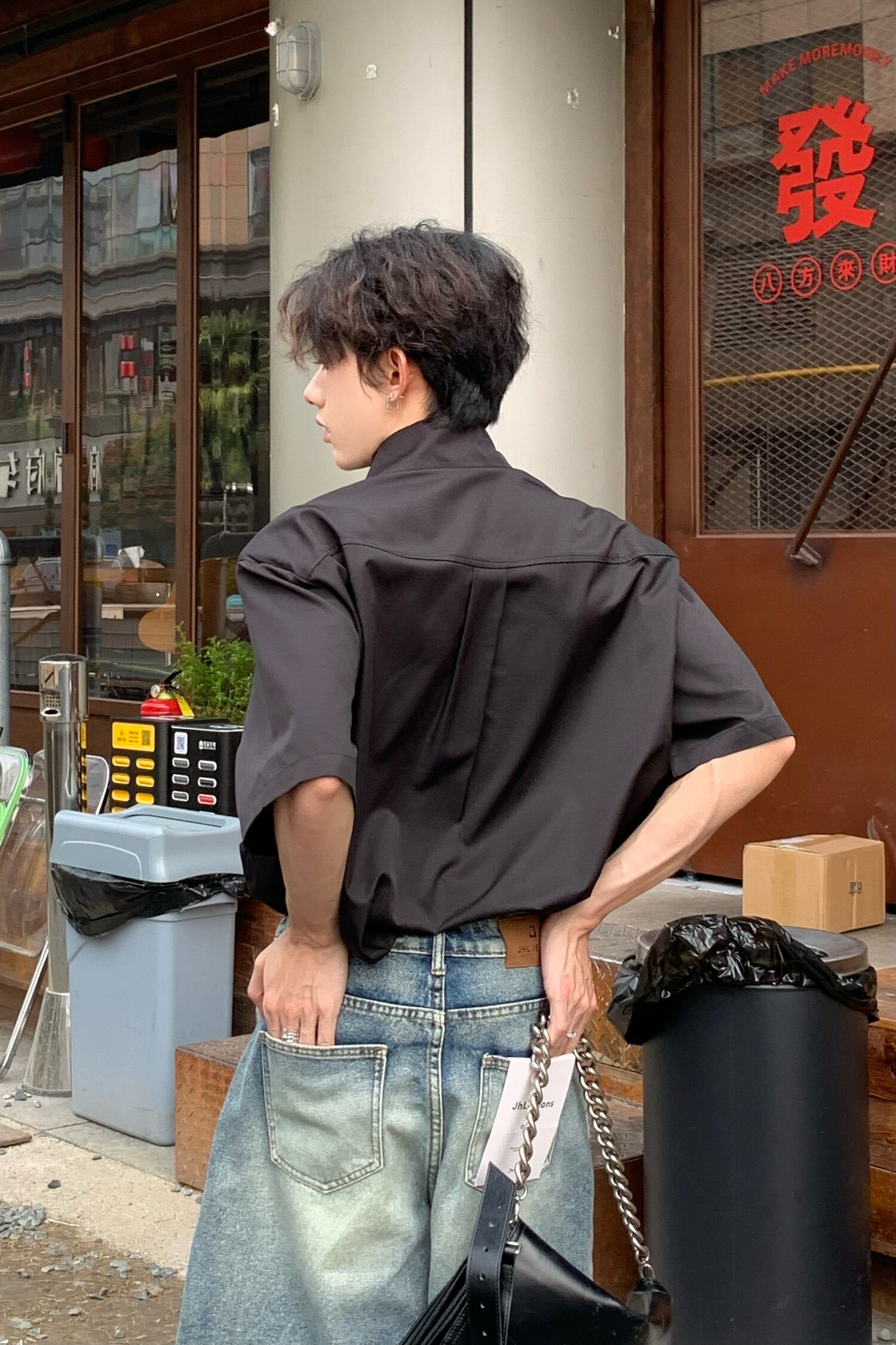 C316CS2398P58夏装新款短袖衬衫时尚百搭白色黑色设计感衬衣潮,男装T恤,电商C316