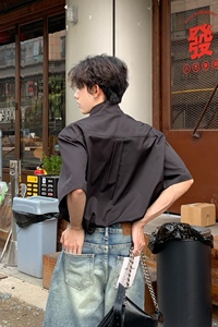 C316 CS2398 P58夏装新款短袖衬衫时尚百搭白色黑色设计感衬衣潮图片