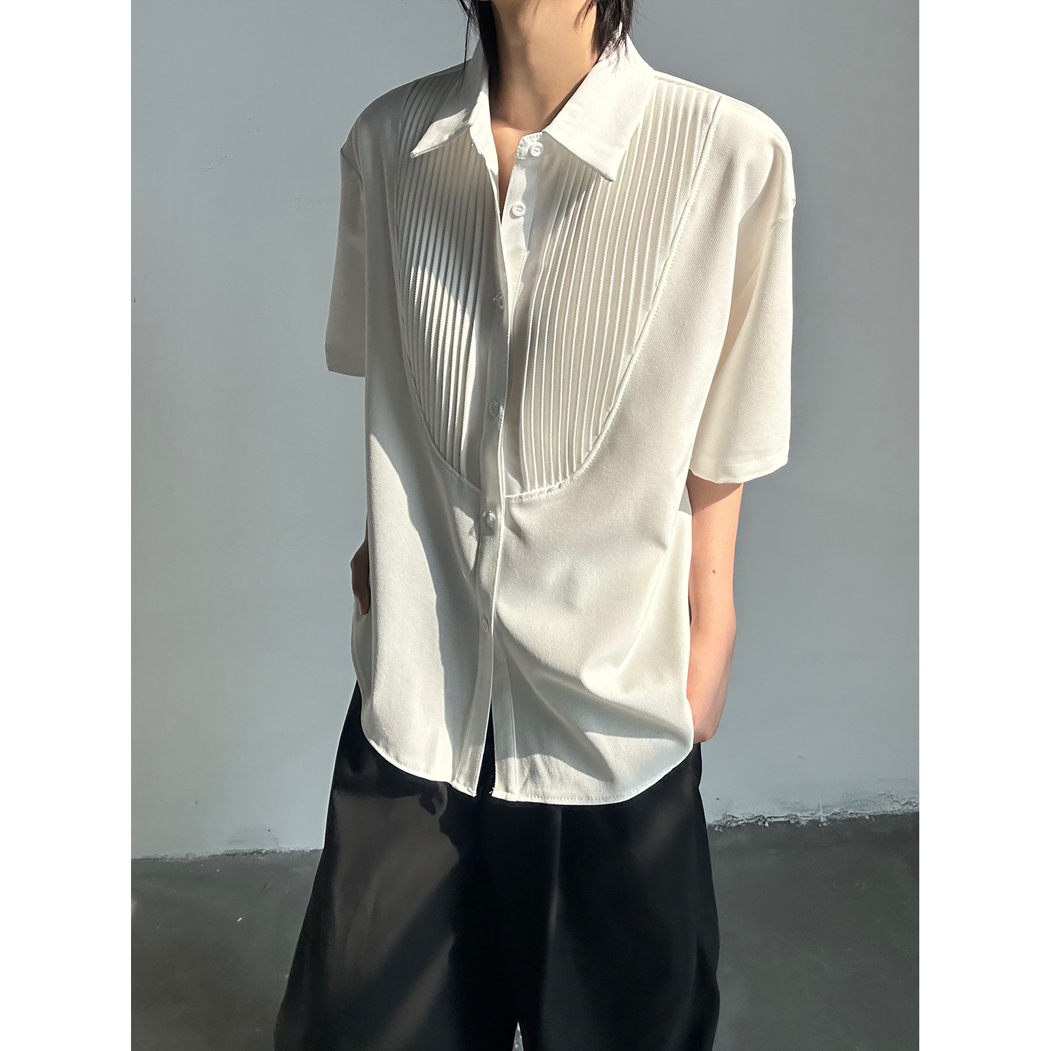 C316CS8211P58夏装新款短袖白色衬衫褶皱设计时尚宽松衬衣，商品下架区商品下架区，电商C316