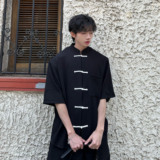 C316CS2333P65夏装新款新中式风亚麻衬衫衬衣盘扣唐装短袖，男装T恤，电商C316
