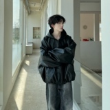 C316JK1244P118秋冬皮夹克时尚短款外套时尚松弛感宽松连帽，男装夹克，电商C316