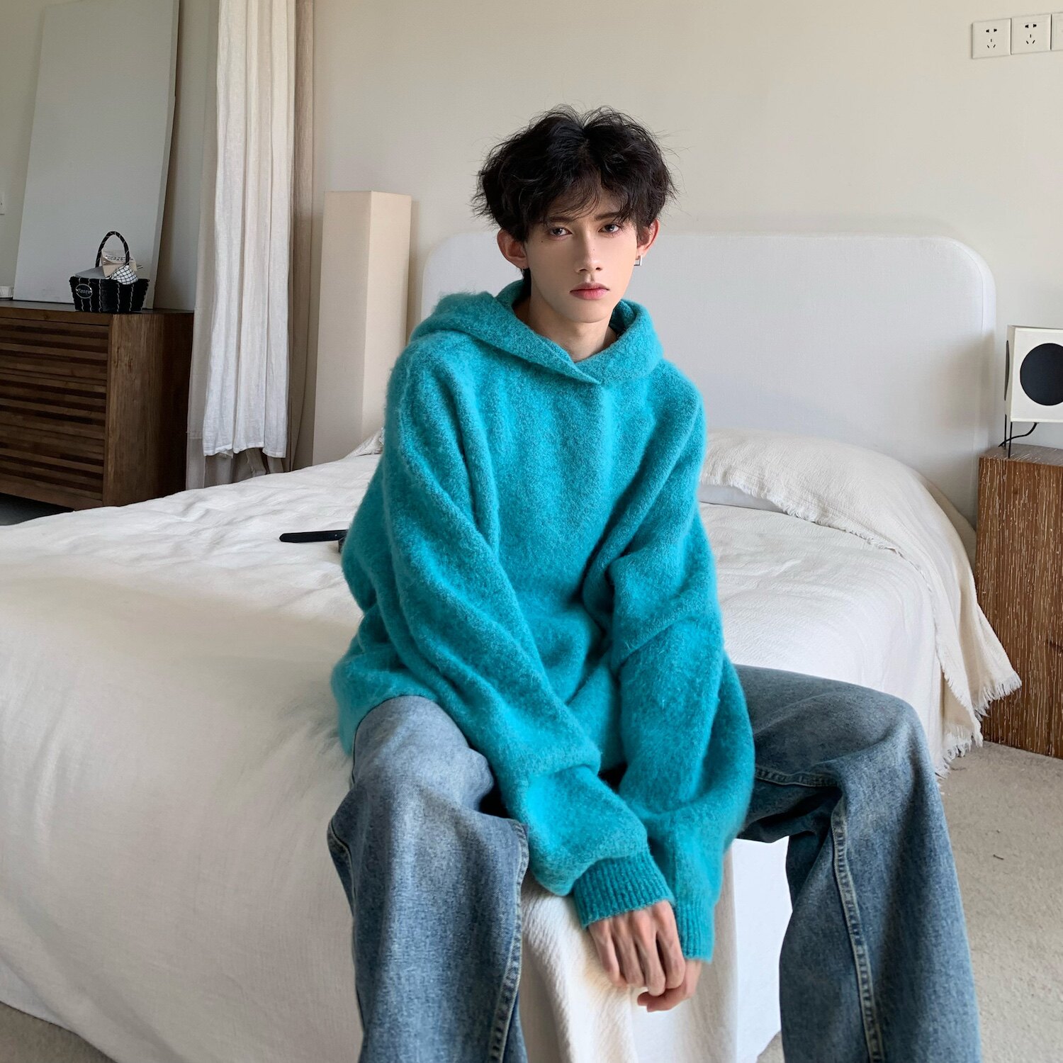 C316MY151P88冬款新款湖蓝色连帽毛衣时尚保暖网红百搭个性,男装针织衫/毛衣,电商C316