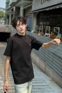 C316 DX89 P4868 夏装新款短袖T恤拉链时尚潮黑色tee个性男图片