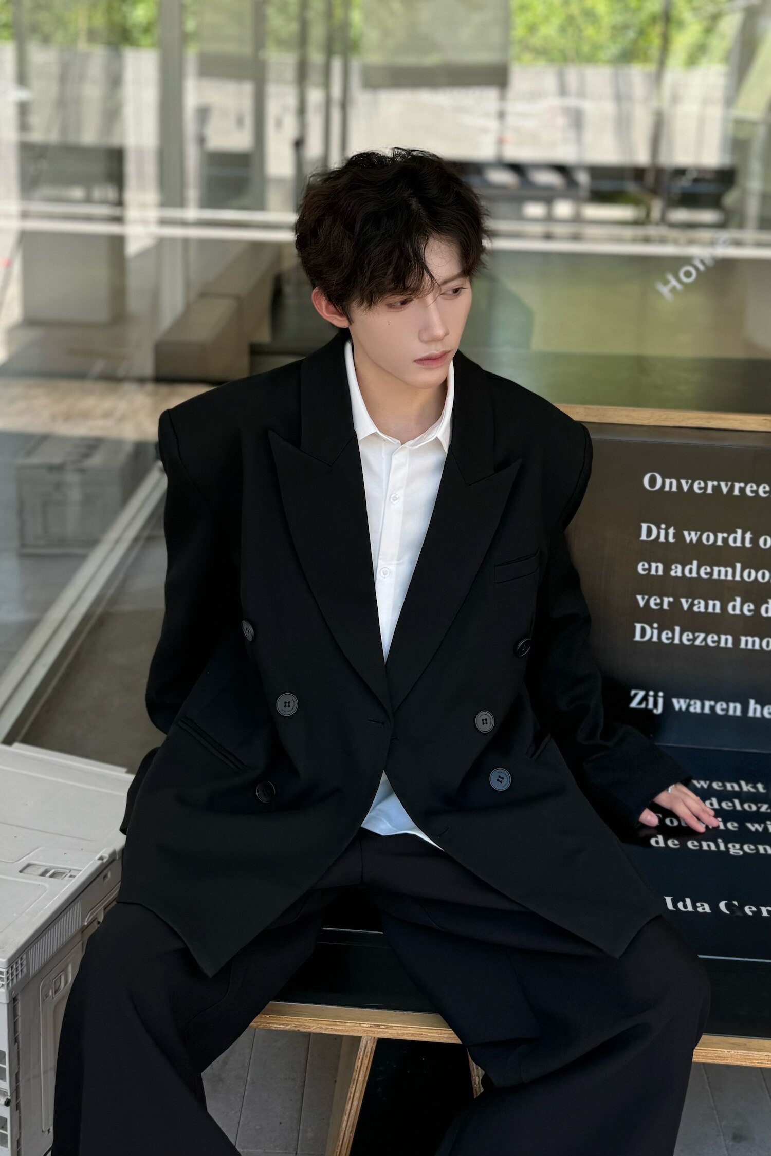 C316XZ1220P98秋冬新款黑色双排扣时尚西服黑色宽松百搭松弛感,男装西服,电商C316