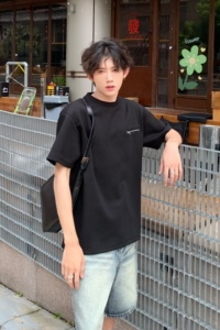 C316 DX89 P4868 夏装新款短袖T恤拉链时尚潮黑色tee个性男图片