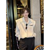 C316CS1073P68春夏新款长袖衬衫时尚个性衬衣白色拼接高级，男装衬衫，电商C316