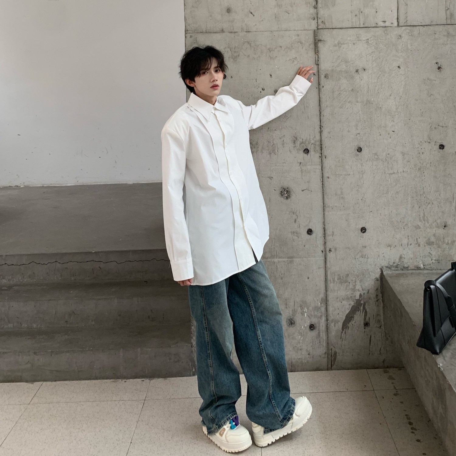 C316CS2381P68秋装新款白色立体衬衫长袖衬衣宽松时尚设计感,男装衬衫,电商C316