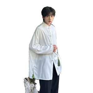 C316 Z2347 P58 男生新中式汉服防晒衣时尚立领白色棉麻衬衫图片