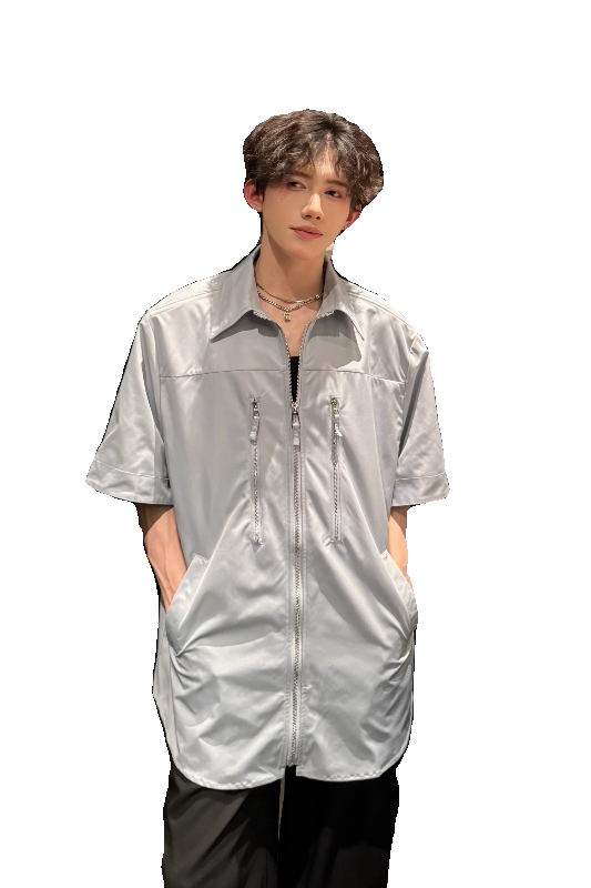 C316CS1116P58控78春夏新款短袖衬衫拉链设计个性衬衣男网红,男装T恤,电商C316