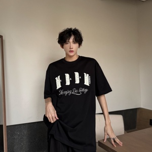 刺绣小香风珍珠字母短袖男款夏季美式半袖上衣hiphop潮牌痞帅T恤图片