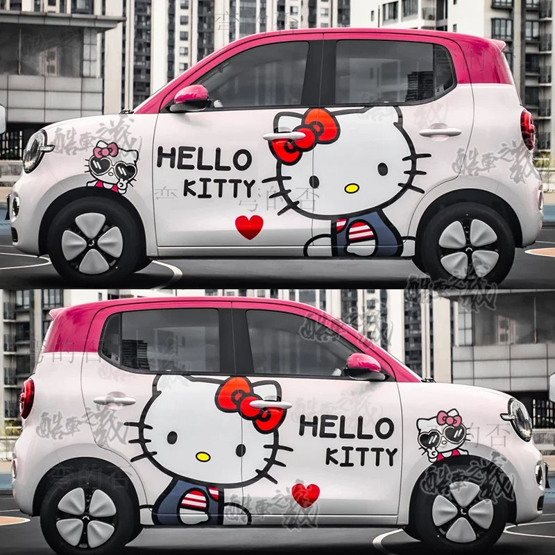 适用于五菱宏光MINI五代四门KT猫个性拉花可爱凯蒂猫改装车身贴纸