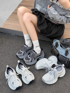 时尚厚底真皮老爹鞋女2026春款韩版百搭增高休闲鞋跑步鞋运动鞋潮