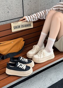 时尚厚底渔夫鞋女2026新款韩版百搭系带休闲运动鞋阿甘鞋小白鞋潮