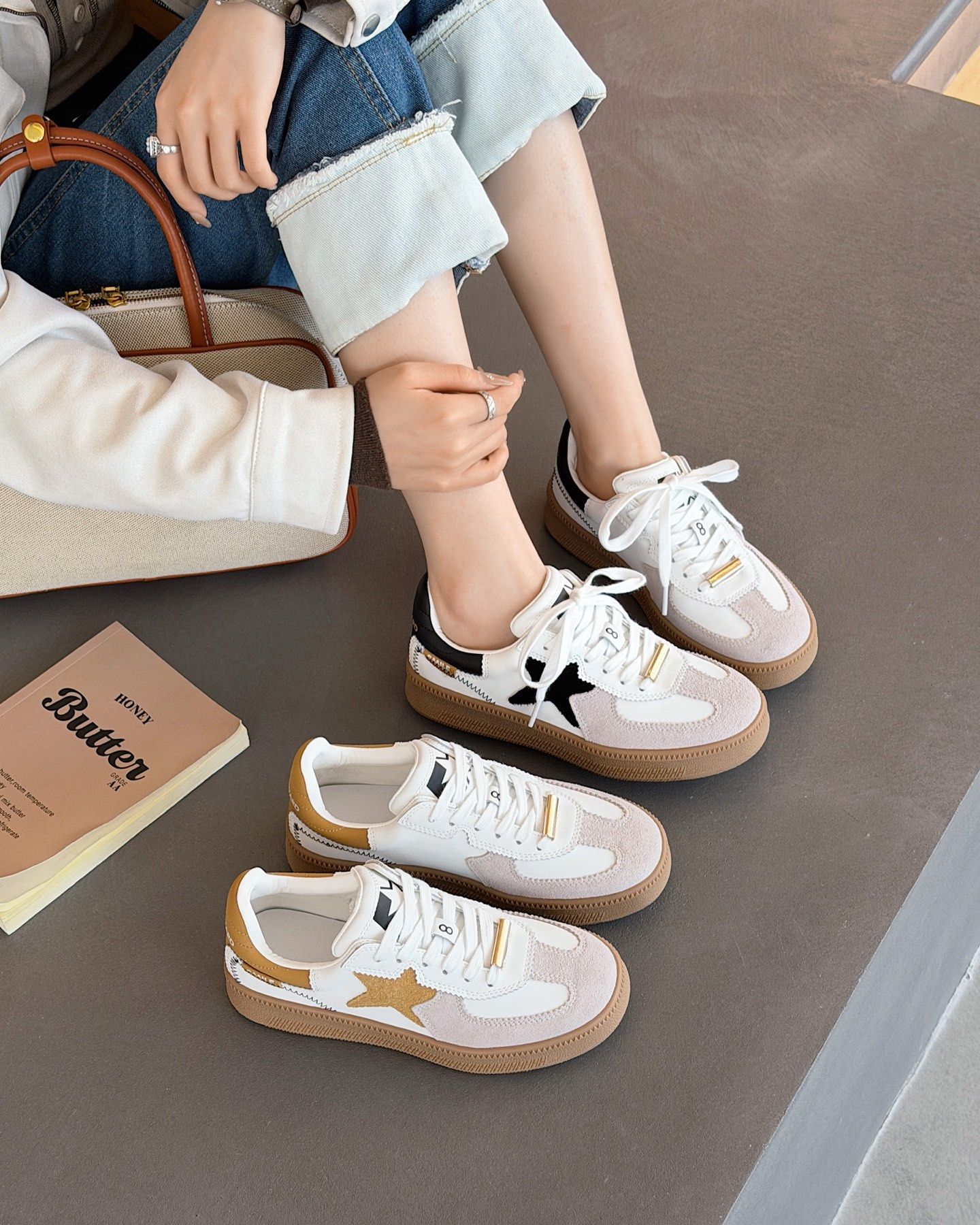 时尚厚底真皮小白鞋女2026春款韩版星星鞋运动鞋休闲鞋板鞋德训鞋,女鞋,时尚休闲鞋,淘宝优惠券,粉丝福利购,淘宝优惠卷