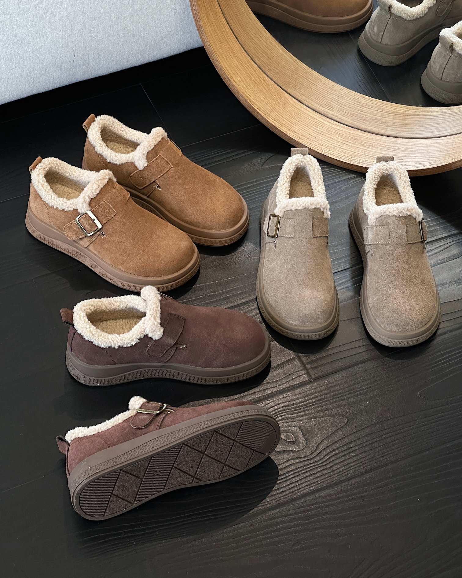 时尚厚底真皮勃肯鞋女2025冬新款韩版百搭圆头加绒保暖休闲鞋棉鞋