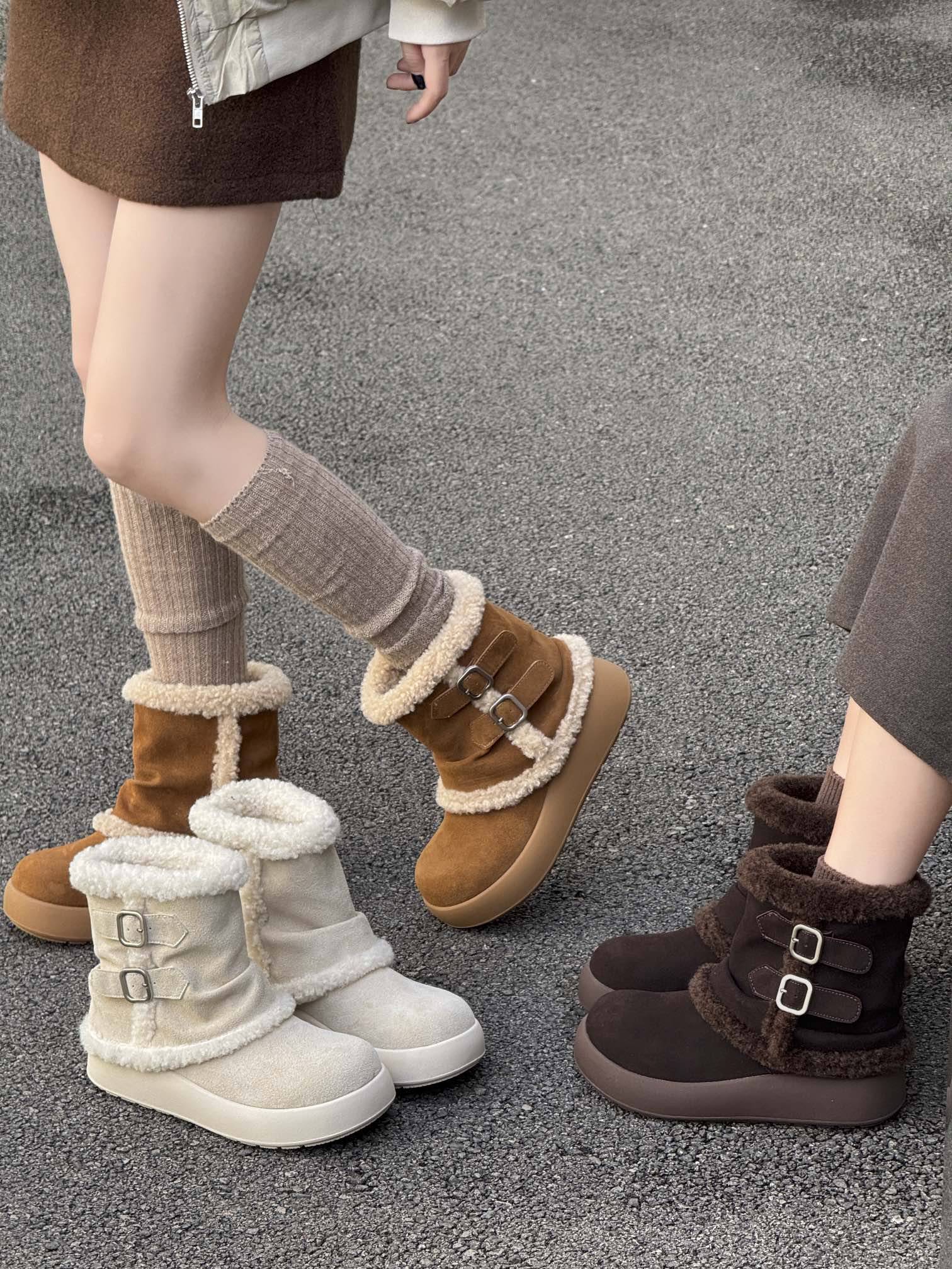 时尚厚底真皮加绒雪地靴女2025冬款韩版百搭保暖棉鞋短靴子勃肯鞋