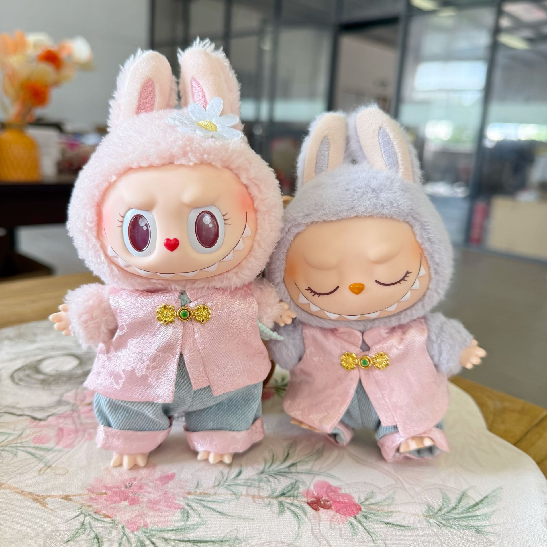 仅衣服】17cm拉布布衣服挂件labubu着替缎面唐装褂子中国风新款萌