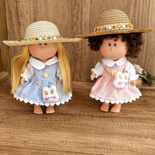 我是西班牙Mia土豆娃娃24厘米mia公仔换装 蓝粉格兔包裙子草帽套装