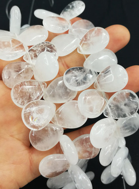 13x18mm天然白水晶横孔扁水滴泪滴发簪配件散珠 手工串珠DI汉服