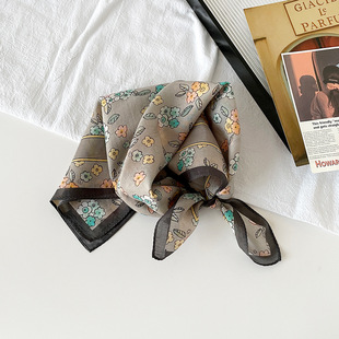 日韩春夏季棉真丝丝巾系脖小方巾头巾装饰碎花领巾小方巾女士围巾