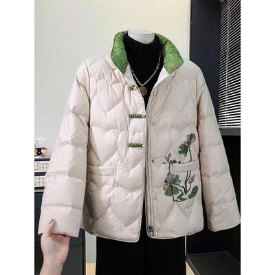 洋气妈妈羽绒服新中式中年短款50多岁中老年女冬装国风厚外套