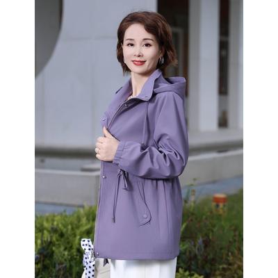 年轻中年妈妈春秋装风衣外套中长款2025新款中老年女秋季连帽上衣