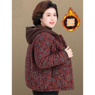 中老年人花棉衣女秋冬加绒加厚外套婆婆装棉服妈妈冬装棉袄子50岁