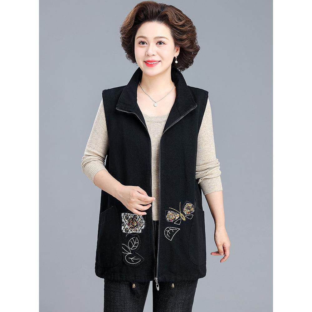 2026搭配春秋新款中老年妈妈薄款绣花马甲老奶奶宽松大码坎肩背心