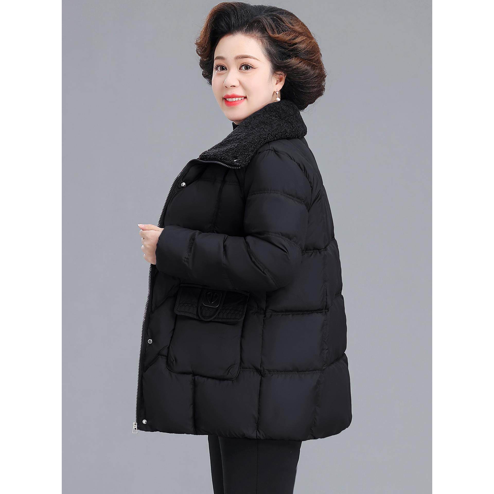 2025新款中老年女装羊羔毛翻领羽绒棉服加厚保暖妈妈装加绒厚外套