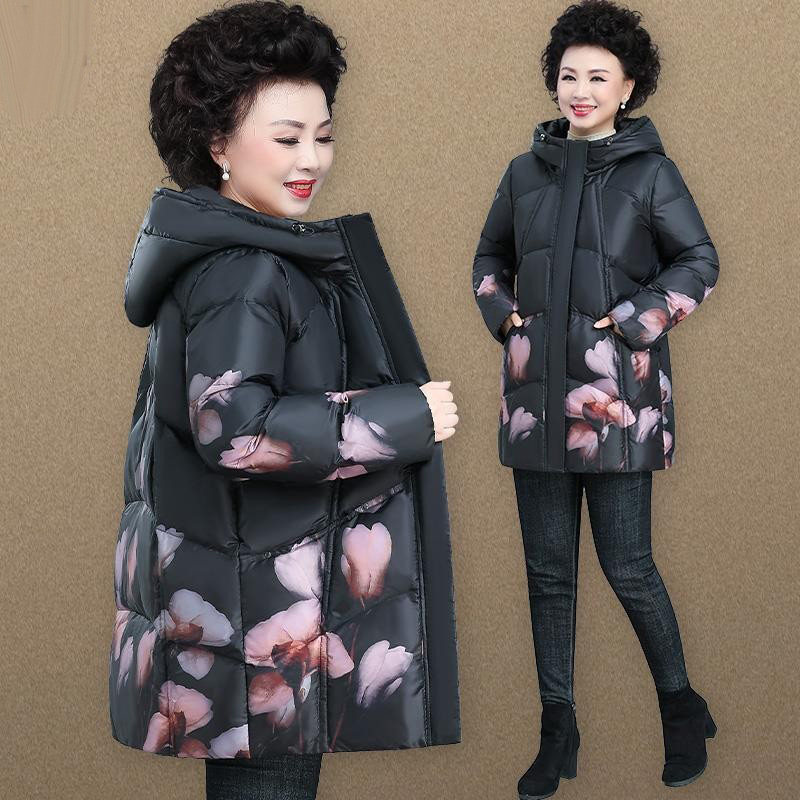 中年妈妈冬装羽绒棉服中长款胖妈妈秋冬外套中老年人棉袄女款大码