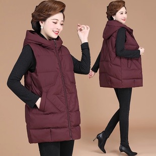 中老年女羽绒棉马夹 背心外穿加肥加大码 中年胖妈妈冬装 马甲中长款