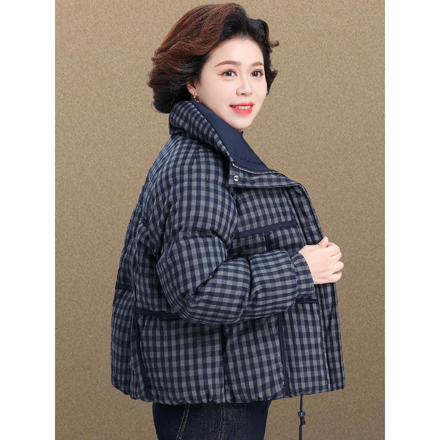 妈妈冬装外套2025新款中老年女装秋冬季洋气格子羽绒服50岁60