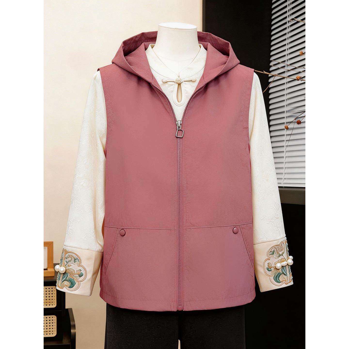 马甲女士2026年新款妈妈装春秋薄款外穿背心中年妈妈拉链坎肩外套