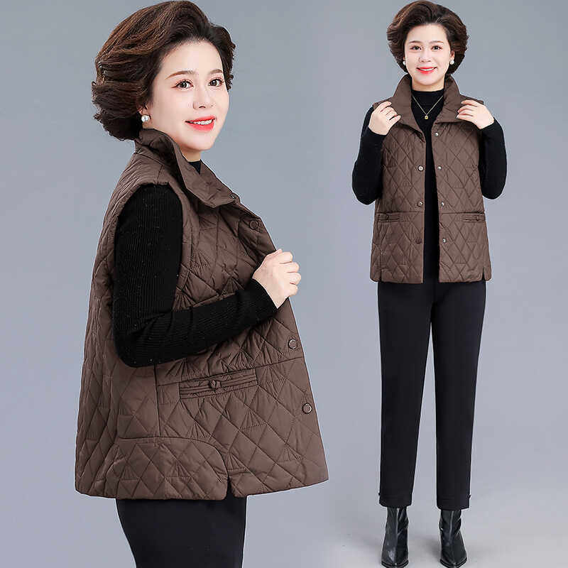 中年妈妈马甲女春秋短款洋气百搭宽松大码老年人外穿显瘦背心马夹