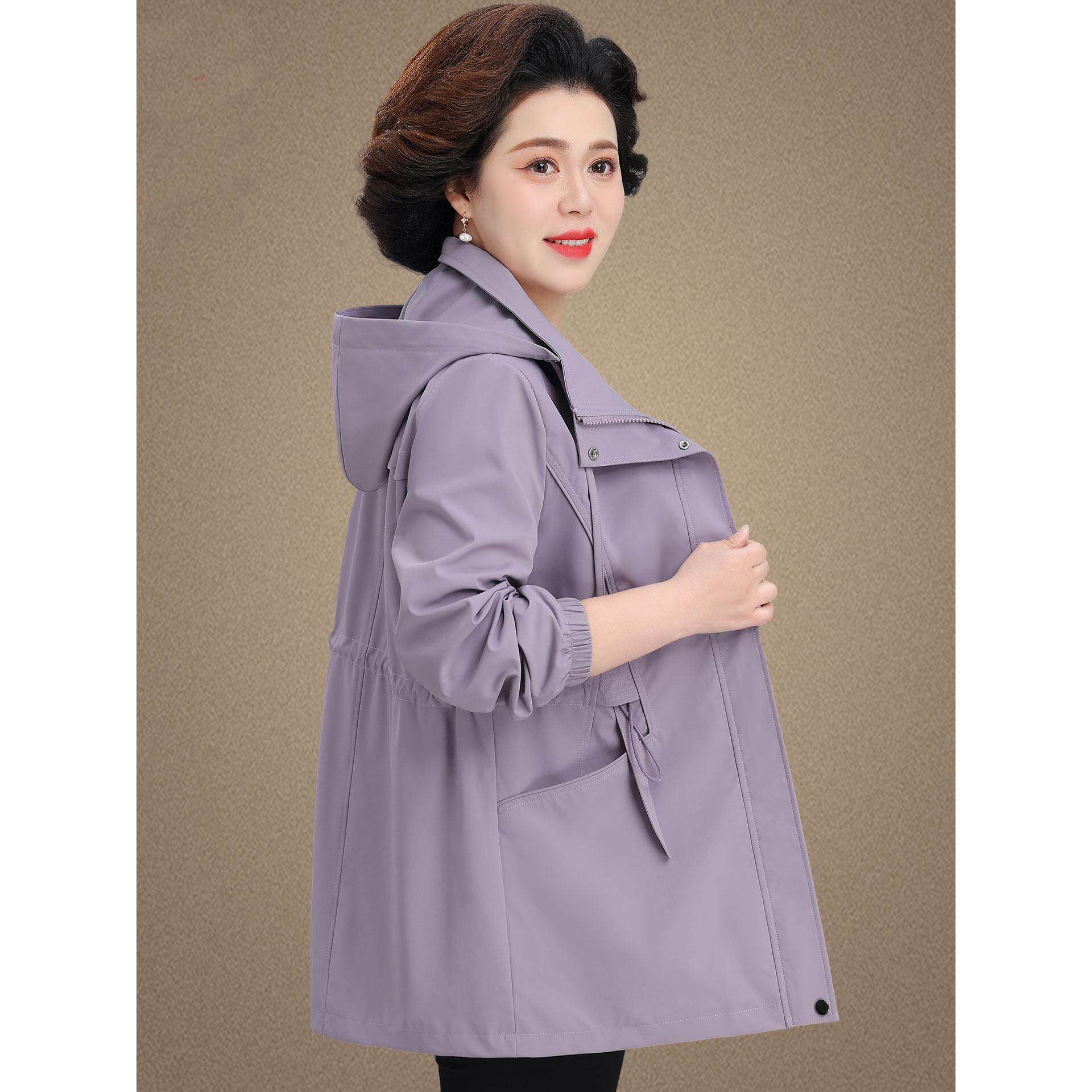 2026妈妈春装中长款风衣外套新款中老年女装春秋洋气大码连帽上衣